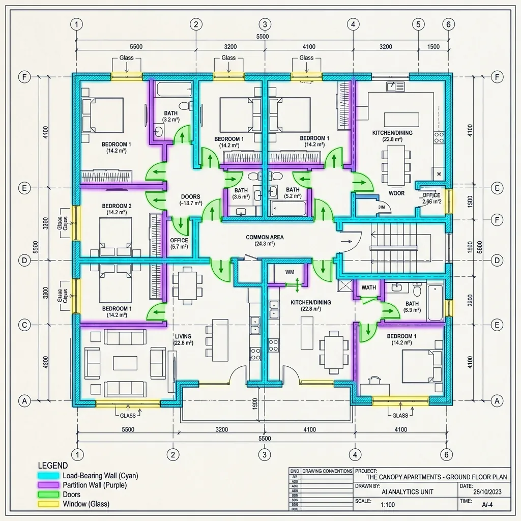 Comparison of model families applied to floor plan analysis, with detection, segmentation and OCR components shown against a drawing